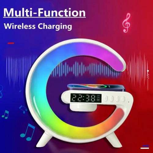 ONTEK Wireless Charger Atmosphere Lamp, 2023 New Intelligent LED Table Lamp, Bluetooth Speaker, Dimmable Night Light Touch Lamp Alarm Clock with Music Sync, App Control for Bedroom Home Decor