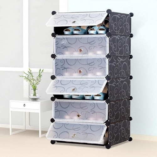 Shoe Rack Organizer - Multi-Purpose Plastic 5 Layers Portable and Folding Shoe Rack (Black&White) - Plastic Collapsible Shoe Stand